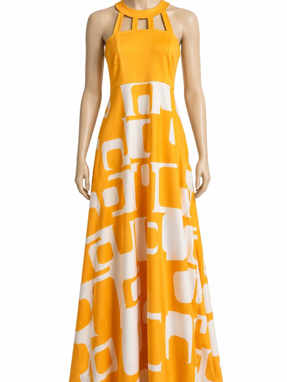 Yellow & White Halter Maxi Dress
